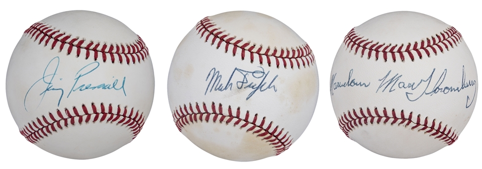 Lot of (3) Single Signed Baseballs From Marv Throneberry, Jimmy Piersall & Mark Fidrych